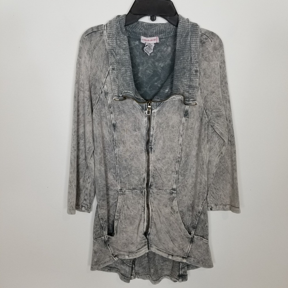 XCVI Wearables Mercantile Zip Up Jacket Sz XS Gray Tie Dye Pockets Boho
